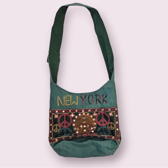 New York Boho Bag Peace Sign Crossbody Bag Hippie bag Top Zipper Made in India - Picture 6 of 6